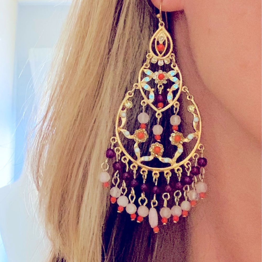 Stunning statement earrings with gemstones and crystals